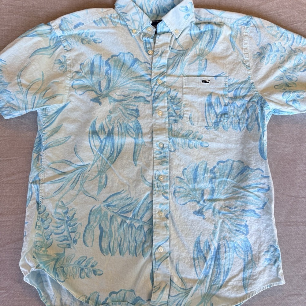 Vineyard Vines Tucker Blue Tropical Button Down Mens Large Shirt Hawaiian Casual